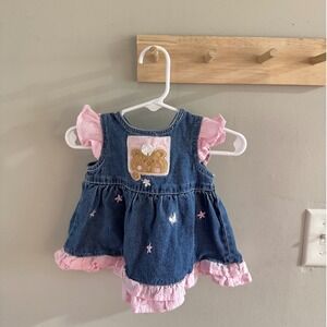 0/3m vintage denim bear dress